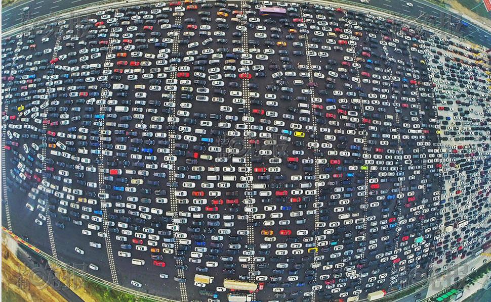 滯留車(chē)輛航拍圖。
