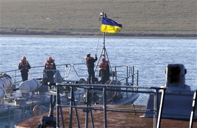 當?shù)貢r間2014年3月21日，克里米亞塞瓦斯托波爾，烏克蘭海軍登陸艦。