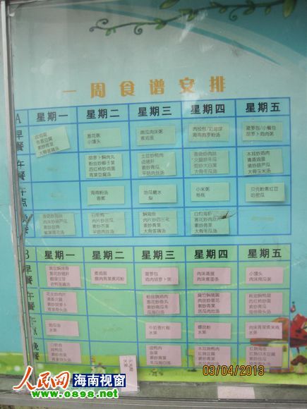 幼兒園公布的食譜，但家長稱并未真正執(zhí)行